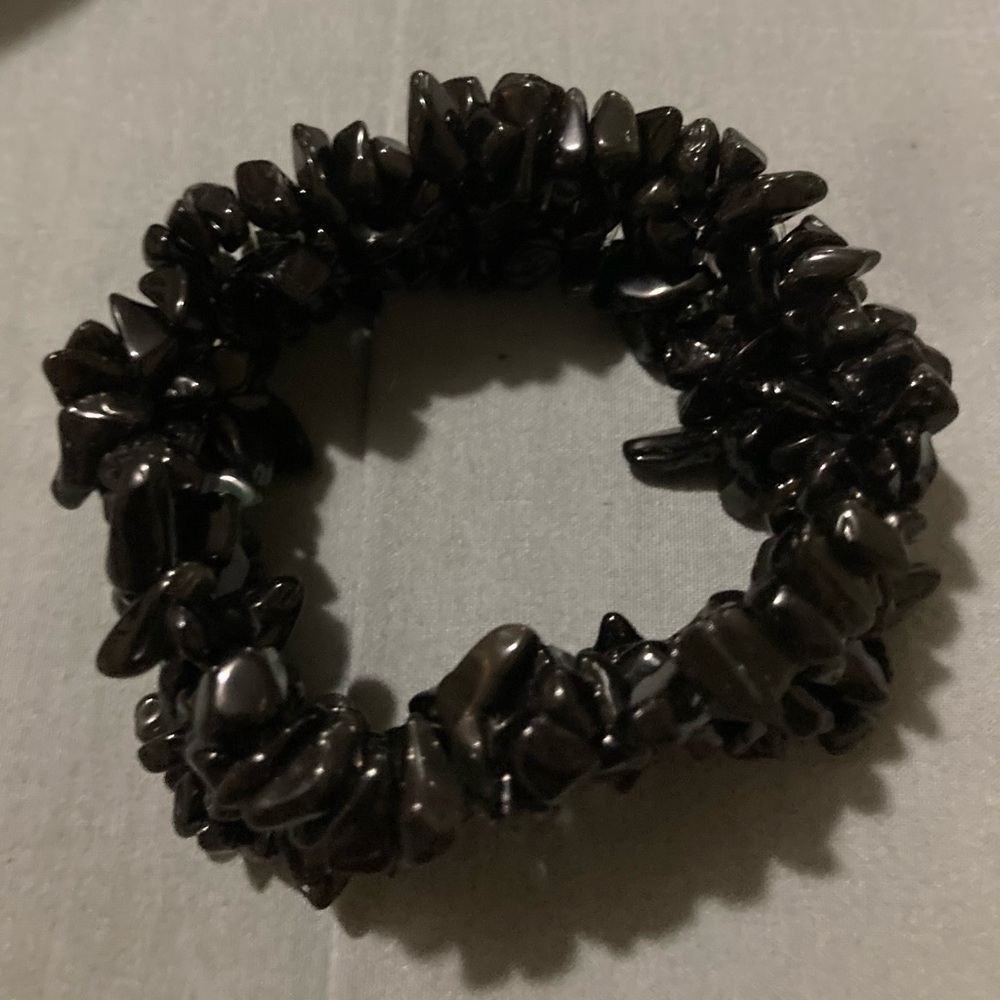 Bling Jewelry Black Onyx Chip Stone Wide Chunky Cluster Strand Stretch Bracelet